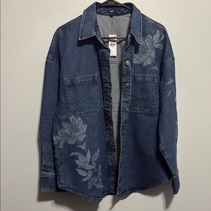 NWT Express Denim Jacket with Floral Details